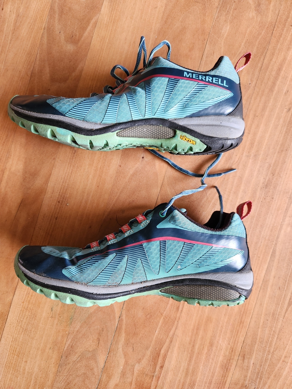 Merrell Women's Teal and Mint Trail Sneakers with Pink Accent